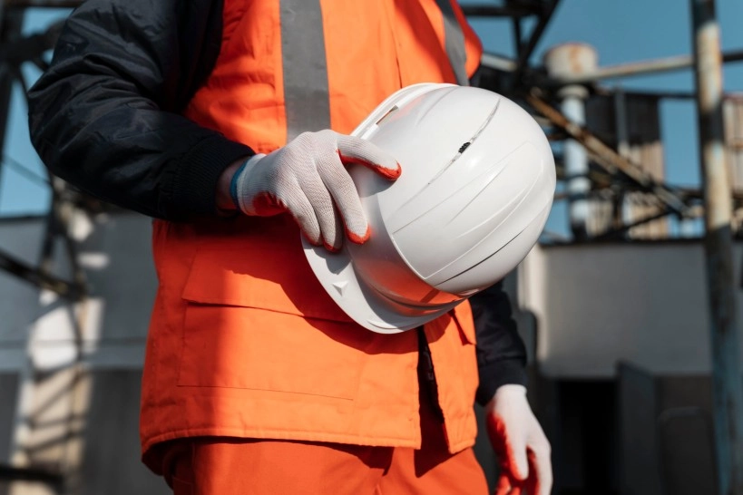 Travailleur portant un casque blanc à la main